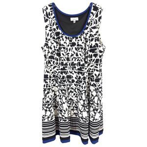 Signature‎ by Robbie Bee Plus Sz 2X Dress A Line Knee Sleeveless Black White 776